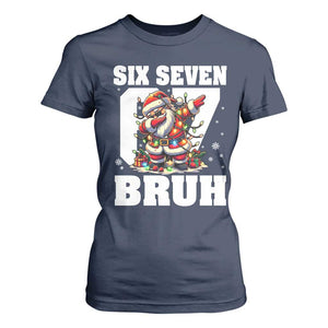 Funny Christmas Six Seven Bruh T Shirt For Women Dabbing Santa TS11 Navy Print Your Wear