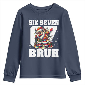 Funny Christmas Six Seven Bruh Youth Sweatshirt Dabbing Santa TS11 Navy Print Your Wear