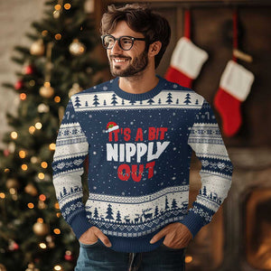 Funny Xmas Movie Ugly Christmas Sweater It's A Bit Nipply Out Xmas Vacation Holiday TS11 Navy Beige Print Your Wear