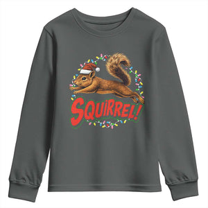 Funny Christmas Squirrel Youth Sweatshirt Xmas Vacation Holiday Movie TS11 Dark Heather Print Your Wear
