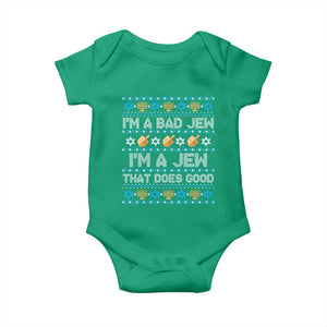 Funny Jewish Hanukkah Baby Onesie I Am A Bad Jew I Am A Jew That Does Good TS11 Irish Green Print Your Wear