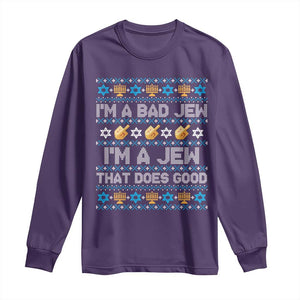 Funny Jewish Hanukkah Long Sleeve Shirt I Am A Bad Jew I Am A Jew That Does Good TS11 Purple Print Your Wear