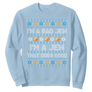 Funny Jewish Hanukkah Sweatshirt I Am A Bad Jew I Am A Jew That Does Good TS11 Light Blue Print Your Wear