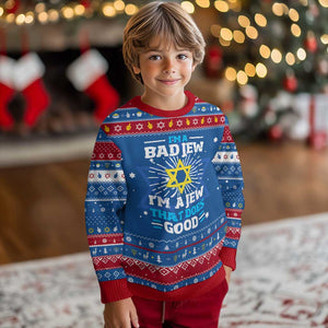 Funny Jewish Hanukkah Ugly Sweater I Am A Bad Jew I Am A Jew That Does Good TS11 Blue Red Print Your Wear