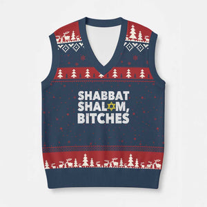Funny Hanukkah Shabbat Shalom Bitches V-Neck Knit Sweater Vest Star Of David TS11 Navy Red Print Your Wear