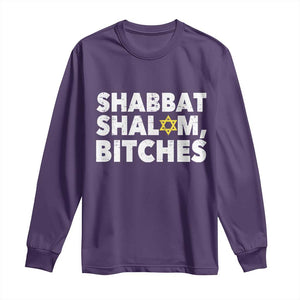 Funny Hanukkah Shabbat Shalom Bitches Long Sleeve Shirt Star Of David TS11 Purple Print Your Wear