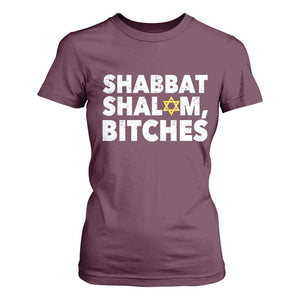 Funny Hanukkah Shabbat Shalom Bitches T Shirt For Women Star Of David TS11 Maroon Print Your Wear