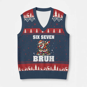 Funny Xmas 67 Six Seven Bruh V-Neck Knit Sweater Vest Dabbing Santa TS11 Navy Red Print Your Wear