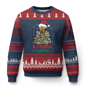Funny 67 Xmas Ugly Christmas Sweater 6 7 Plates Later Xmas Dinner Turkey TS11 Navy Red Print Your Wear