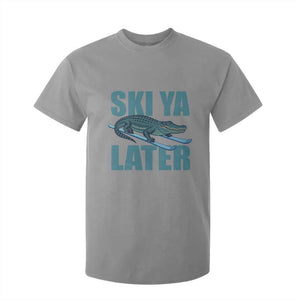 Funny Skiing Alligator T Shirt For Kid Ski Ya Later Skier Winter Sport TS11 Sport Gray Print Your Wear