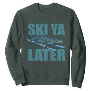 Funny Skiing Alligator Sweatshirt Ski Ya Later Skier Winter Sport TS11 Dark Forest Green Print Your Wear
