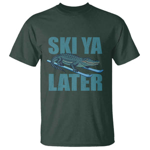 Funny Skiing Alligator T Shirt Ski Ya Later Skier Winter Sport TS11 Dark Forest Green Print Your Wear