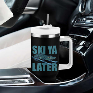 Funny Skiing Alligator Tumbler With Handle Ski Ya Later Skier Winter Sport TS11 Print Your Wear