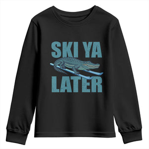 Funny Skiing Alligator Youth Sweatshirt Ski Ya Later Skier Winter Sport TS11 Black Print Your Wear