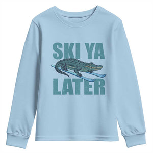 Funny Skiing Alligator Youth Sweatshirt Ski Ya Later Skier Winter Sport TS11 Light Blue Print Your Wear