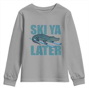 Funny Skiing Alligator Youth Sweatshirt Ski Ya Later Skier Winter Sport TS11 Sport Gray Print Your Wear
