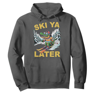 Funny Skiing Alligator Hoodie Ski Ya Later Skier Snow Mountain Winter Sport TS11 Dark Heather Print Your Wear