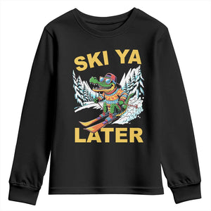 Funny Skiing Alligator Youth Sweatshirt Ski Ya Later Skier Snow Mountain Winter Sport TS11 Black Print Your Wear