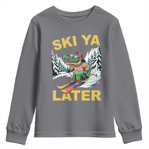 Funny Skiing Alligator Youth Sweatshirt Ski Ya Later Skier Snow Mountain Winter Sport TS11 Charcoal Print Your Wear