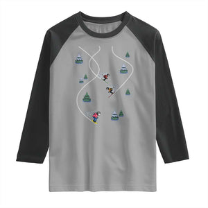 Funny Pixel Ski Snowboard Winter Sport Game Lover Raglan Shirt TS11 Sport Gray Black Print Your Wear