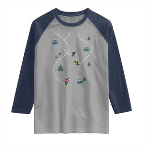Funny Pixel Ski Snowboard Winter Sport Game Lover Raglan Shirt TS11 Sport Gray Navy Print Your Wear