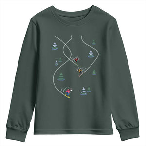 Funny Pixel Ski Snowboard Winter Sport Game Lover Youth Sweatshirt TS11 Dark Forest Green Print Your Wear