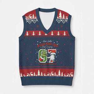 Funny Dear Santa Please Make Them Stop Saying 67 Xmas V-Neck Knit Sweater Vest Six Seven Meme Xmas TS11 Navy Red Print Your Wear