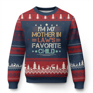 I Am My Mother In Laws Favorite Child Ugly Christmas Sweater Family Humor TS11 Navy Red Print Your Wear