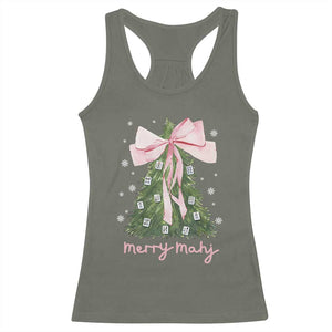 Funny Christmas Mahjong Racerback Tank Top Merry Mahj Xmas Tree Gambling Chinese Game TS11 Military Green Print Your Wear