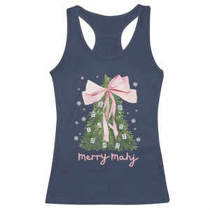 Funny Christmas Mahjong Racerback Tank Top Merry Mahj Xmas Tree Gambling Chinese Game TS11 Navy Print Your Wear