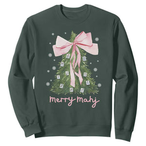 Funny Christmas Mahjong Sweatshirt Merry Mahj Xmas Tree Gambling Chinese Game TS11 Dark Forest Green Print Your Wear