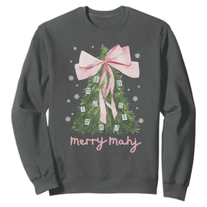 Funny Christmas Mahjong Sweatshirt Merry Mahj Xmas Tree Gambling Chinese Game TS11 Dark Heather Print Your Wear