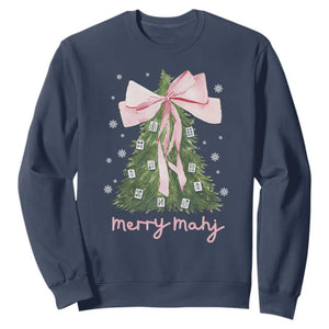 Funny Christmas Mahjong Sweatshirt Merry Mahj Xmas Tree Gambling Chinese Game TS11 Navy Print Your Wear