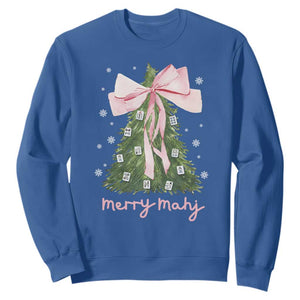 Funny Christmas Mahjong Sweatshirt Merry Mahj Xmas Tree Gambling Chinese Game TS11 Royal Blue Print Your Wear