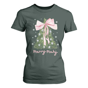 Funny Christmas Mahjong T Shirt For Women Merry Mahj Xmas Tree Gambling Chinese Game TS11 Dark Forest Green Print Your Wear