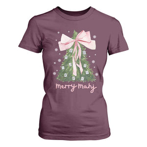 Funny Christmas Mahjong T Shirt For Women Merry Mahj Xmas Tree Gambling Chinese Game TS11 Maroon Print Your Wear