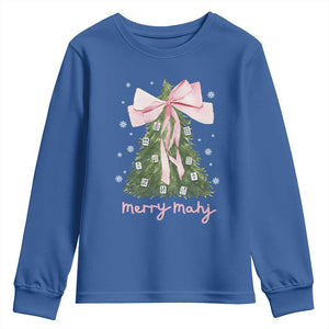 Funny Christmas Mahjong Youth Sweatshirt Merry Mahj Xmas Tree Gambling Chinese Game TS11 Royal Blue Print Your Wear
