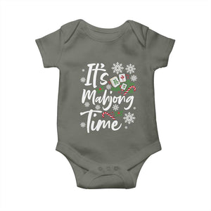 Funny Christmas Mahjong Baby Onesie It Is Mahjong Time Gambling Xmas Chinese Game TS11 Military Green Print Your Wear