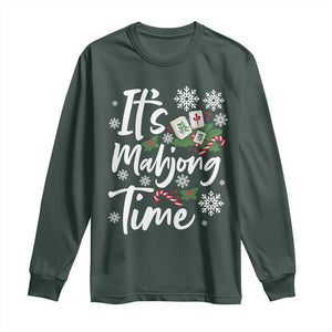 Funny Christmas Mahjong Long Sleeve Shirt It Is Mahjong Time Gambling Xmas Chinese Game TS11 Dark Forest Green Print Your Wear