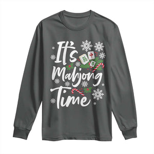 Funny Christmas Mahjong Long Sleeve Shirt It Is Mahjong Time Gambling Xmas Chinese Game TS11 Dark Heather Print Your Wear