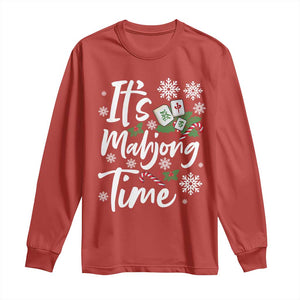 Funny Christmas Mahjong Long Sleeve Shirt It Is Mahjong Time Gambling Xmas Chinese Game TS11 Red Print Your Wear