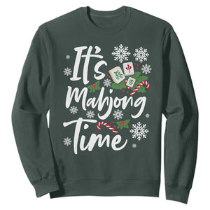 Funny Christmas Mahjong Sweatshirt It Is Mahjong Time Gambling Xmas Chinese Game TS11 Dark Forest Green Print Your Wear