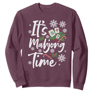 Funny Christmas Mahjong Sweatshirt It Is Mahjong Time Gambling Xmas Chinese Game TS11 Maroon Print Your Wear