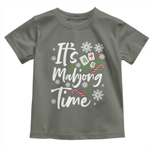 Funny Christmas Mahjong Toddler T Shirt It Is Mahjong Time Gambling Xmas Chinese Game TS11 Military Green Print Your Wear