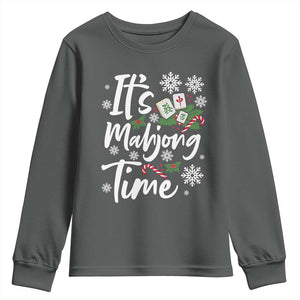 Funny Christmas Mahjong Youth Sweatshirt It Is Mahjong Time Gambling Xmas Chinese Game TS11 Dark Heather Print Your Wear