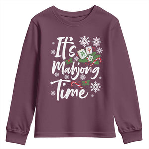 Funny Christmas Mahjong Youth Sweatshirt It Is Mahjong Time Gambling Xmas Chinese Game TS11 Maroon Print Your Wear