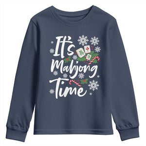 Funny Christmas Mahjong Youth Sweatshirt It Is Mahjong Time Gambling Xmas Chinese Game TS11 Navy Print Your Wear