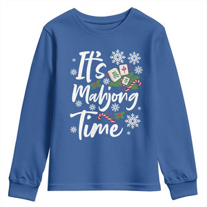 Funny Christmas Mahjong Youth Sweatshirt It Is Mahjong Time Gambling Xmas Chinese Game TS11 Royal Blue Print Your Wear
