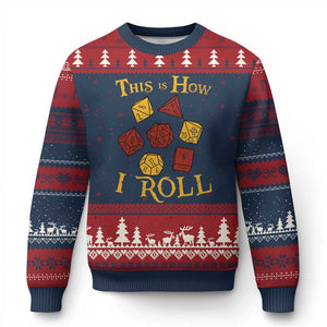 Funny RPG Tabletop Dice Ugly Christmas Sweater This Is How I Roll Vintage D20 TS11 Navy Red Print Your Wear