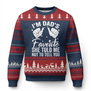 I Am Dads Favorite He Told Me Not To Tell You Ugly Christmas Sweater TS11 Navy Red Print Your Wear